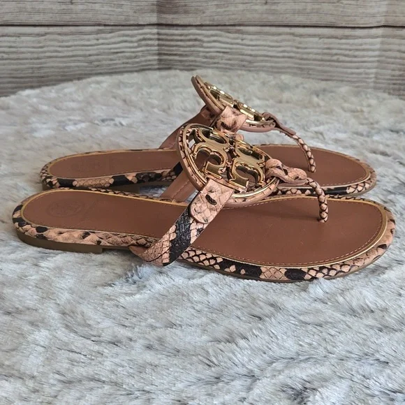 Tory Burch Brown/Gold Snake Skin Flip Flops, Womens 7.5, Great Condition - Picture 6 of 9